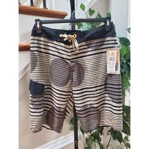 Quick Silver Men's Beige Polyester Logo Print Pull On Swimwear Shorts Size 30